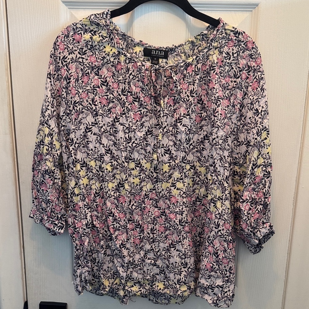 Women's Floral Top - Pink, Yellow, and Black
